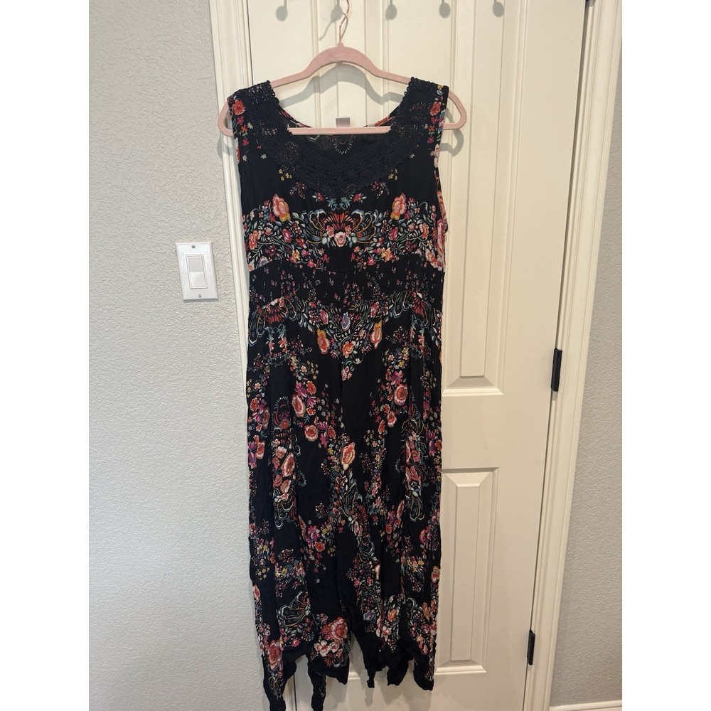 Bila Y2K Dress Maxi Stretch Floral Handkerchief Hipppie Goth Indie Festival XL